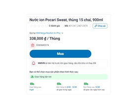 Giá Pocari Sweat 900ml thùng 15 chai tại MM Mega Market